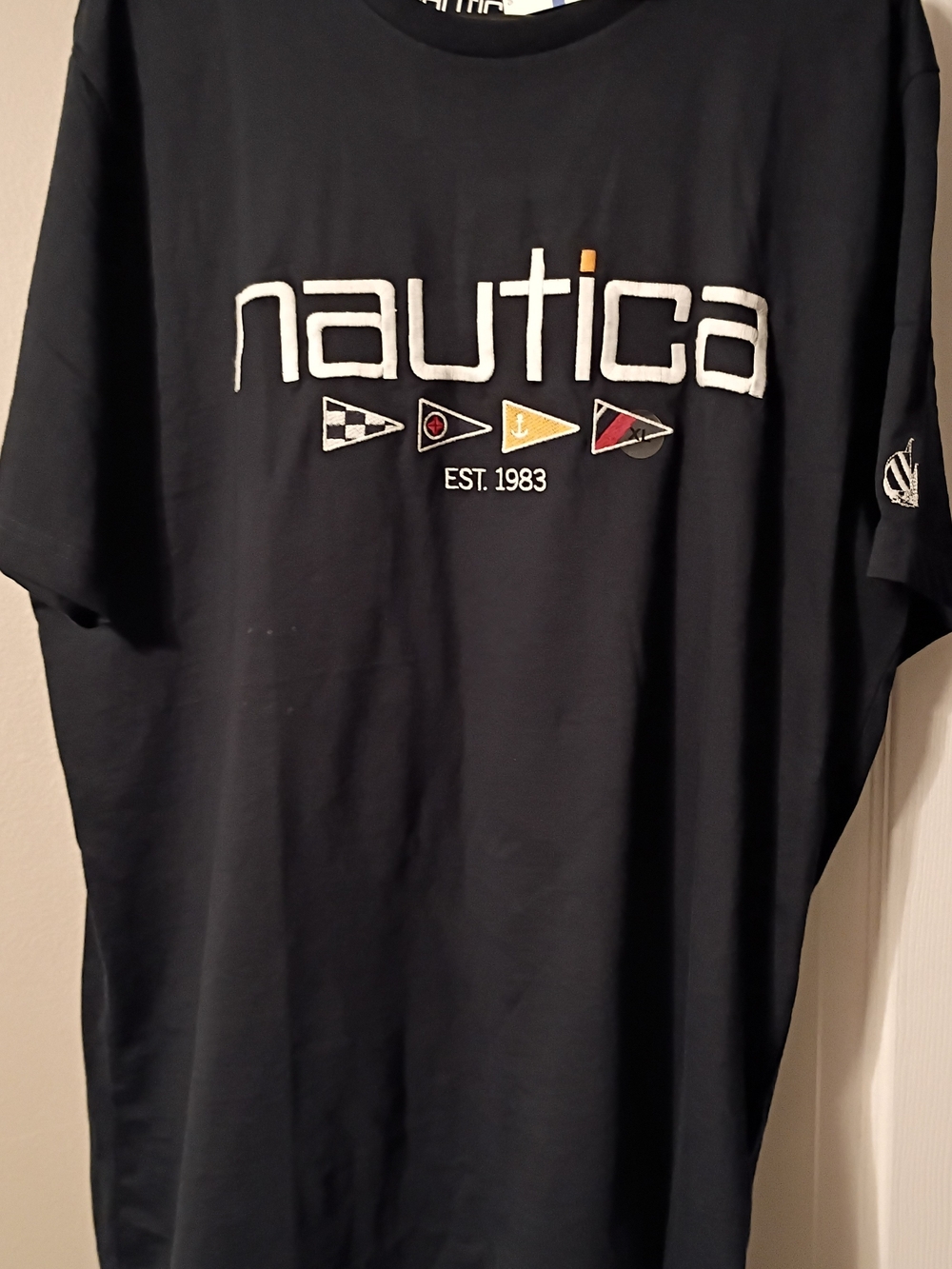 Nautica Black Short-Sleeve Logo Tee with Nautical Pennants